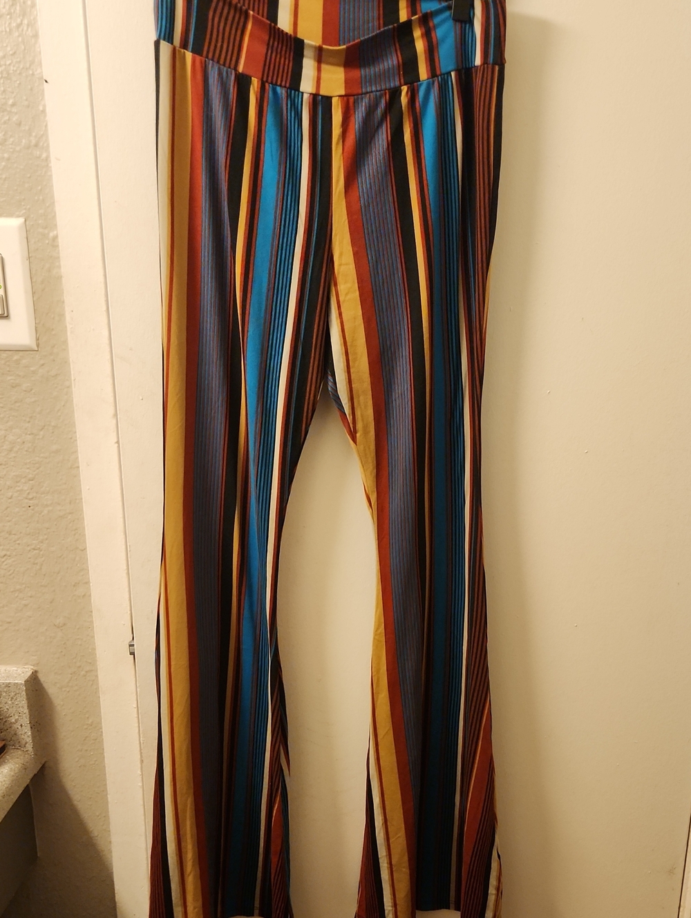 Got Style Y2k Striped Wide-Leg Pants in Blue, Brown & Mustard - M